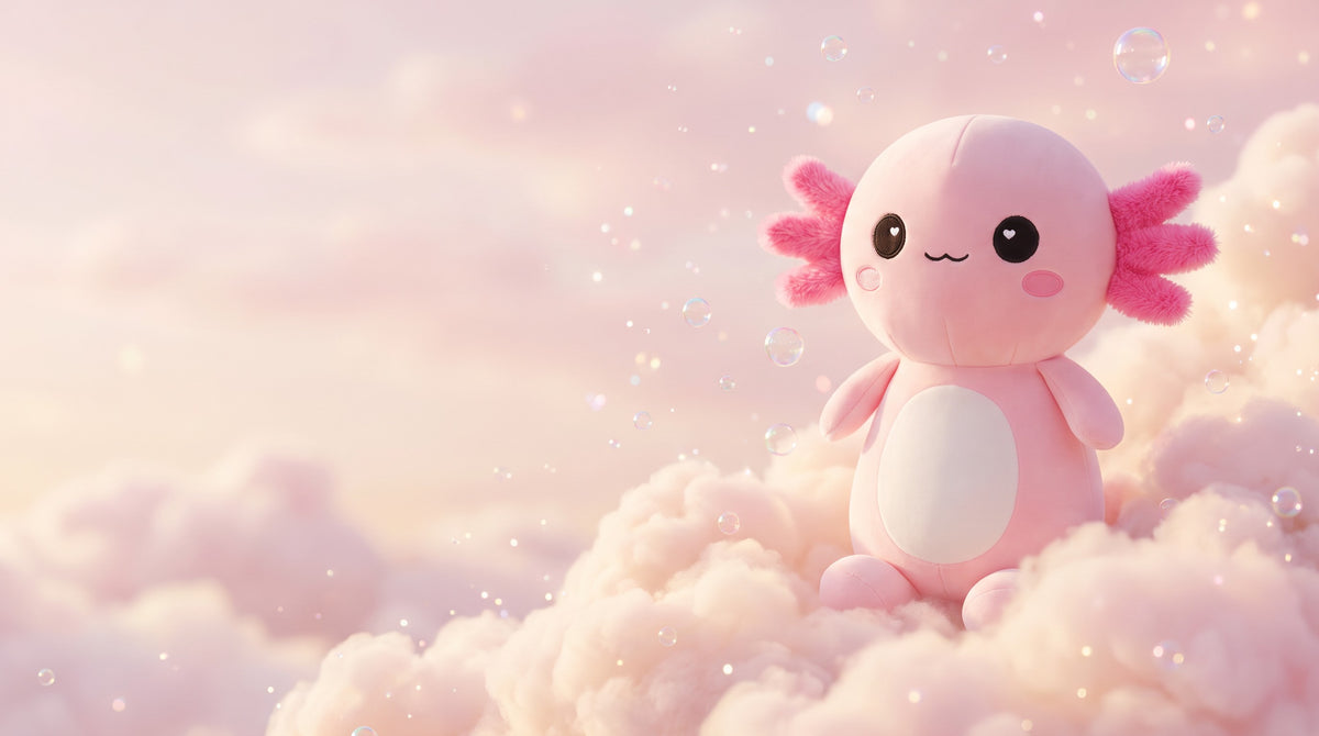 AxiPop axolotl plush on a pastel cloud